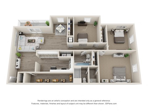 3 Bed 2 Bath Floor Plan | 1,242 Sq. Ft. at Woodbriar Management, LLC, Tucker, Georgia